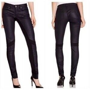 Maje Black Slim Leather-Panel Skinny Pants